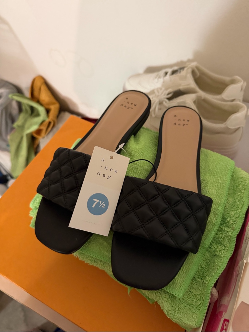 a new day Black Quilted Slide Sandals